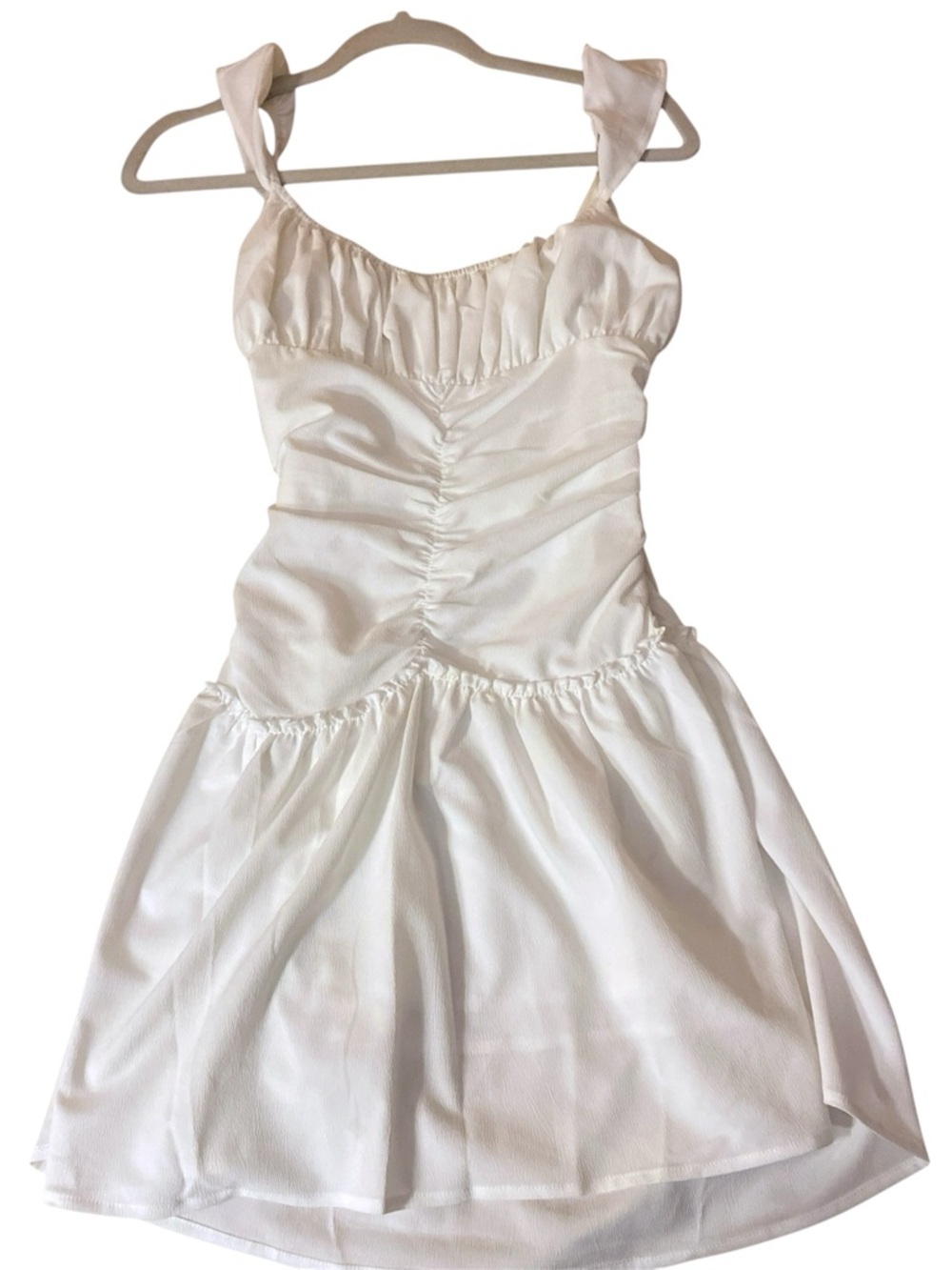 Peppermayo White Ruched Graduation Mini Dress